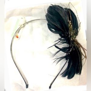 HEADBAND black feathered silver metal size OS NWT